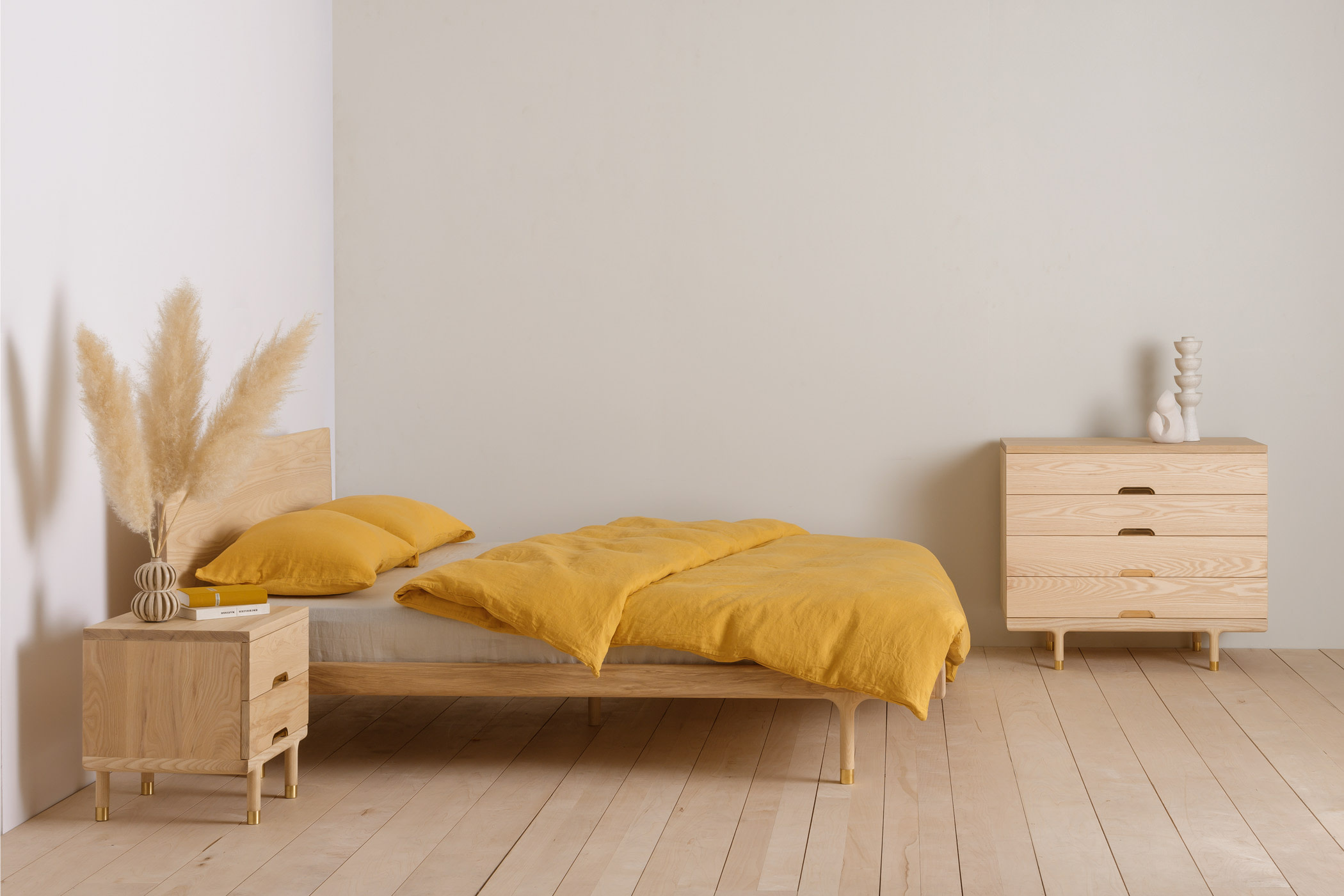 Simple Bed - Modern Platform Bed with Brass Feet | Kalon Studios US