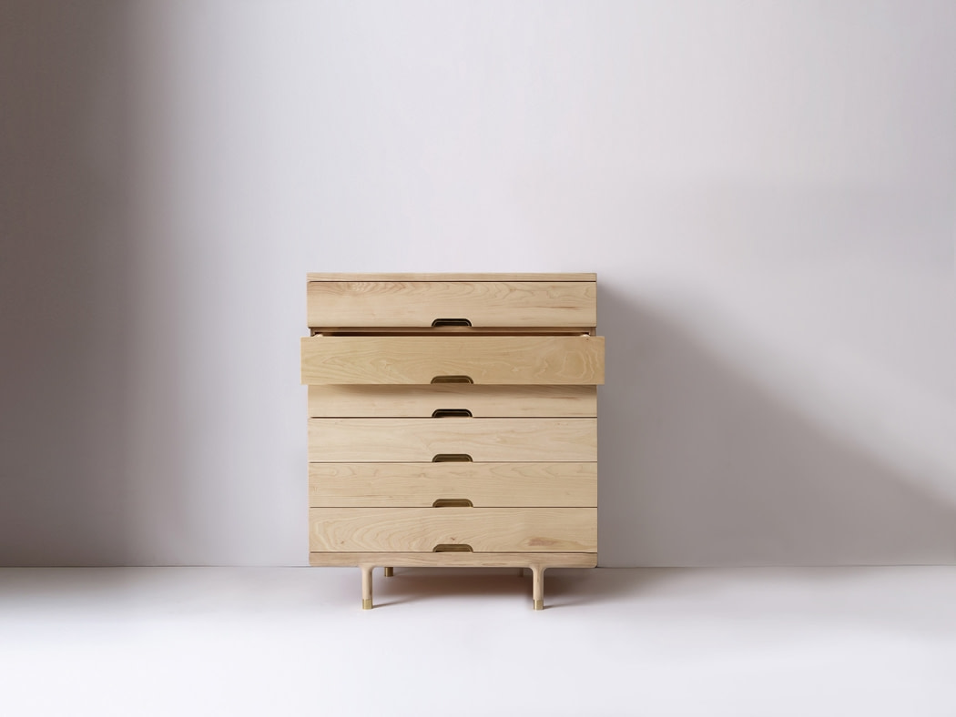dresser tallboy Forde UL GREENGUARD Gold Certified Mid Century Walnut & Brass